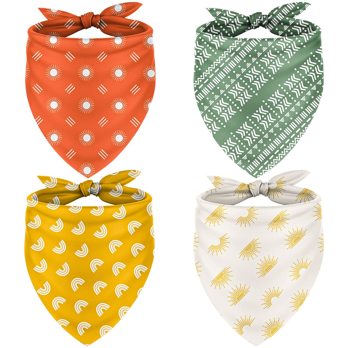Bandana Whaline pour chien bohème arc-en-ciel jaune vert rouge, parfait pour sorties quotidiennes.