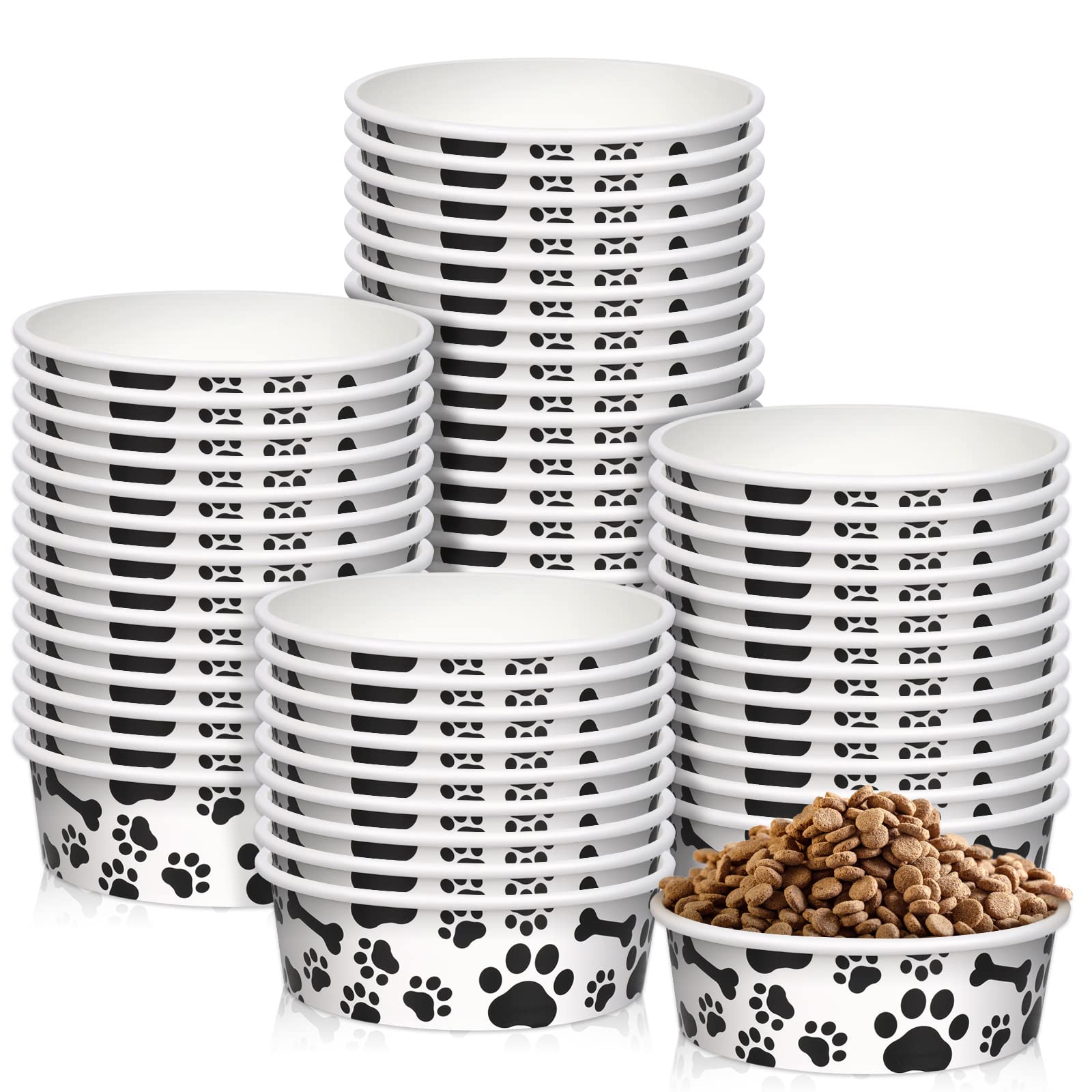 Whaline bol jetable avec motif os et patte, attrayant pour les repas des animaux.