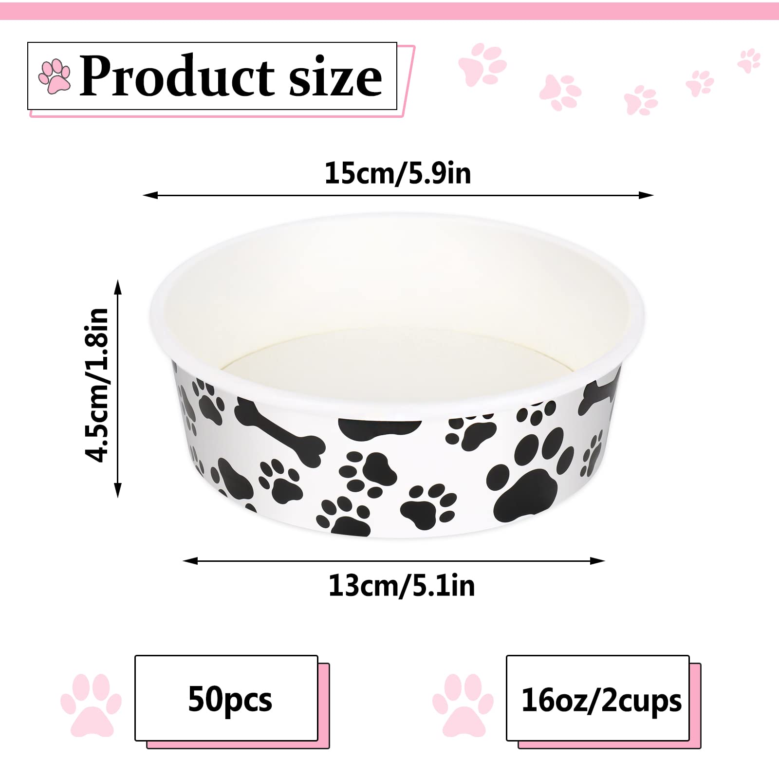Whaline bol en papier avec motif os-pattes, pratique et hygiénique.
