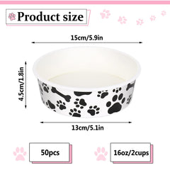 Whaline bol en papier avec motif os-pattes, pratique et hygiénique.