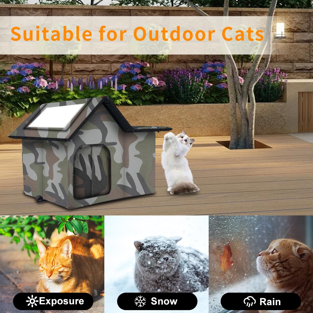 WHDPETS Nid chat extérieure imperméable EVA renforcé, rideau inclus