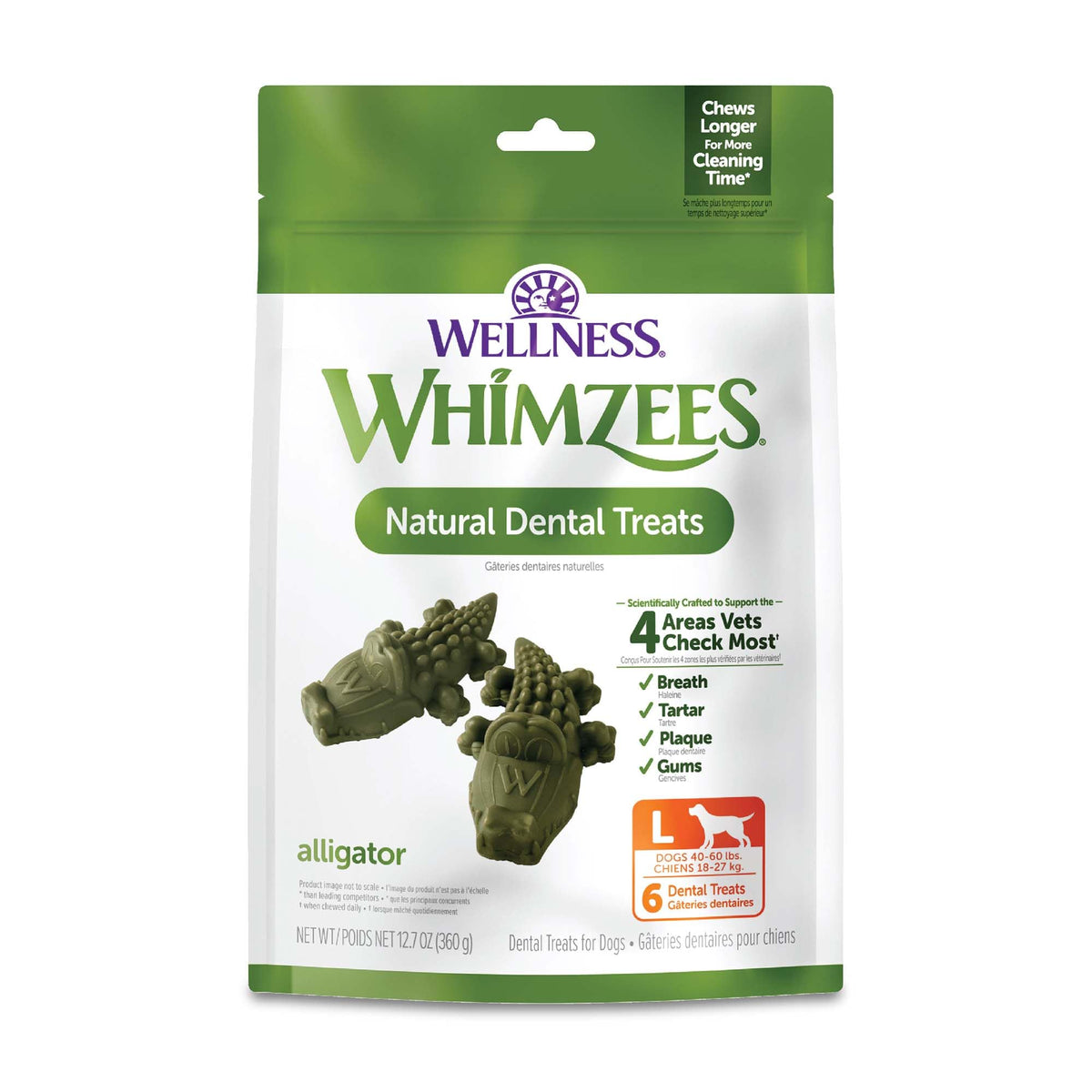 Whimzees Alligator, os dentaires gros format, nettoyage efficace pour grands chiens