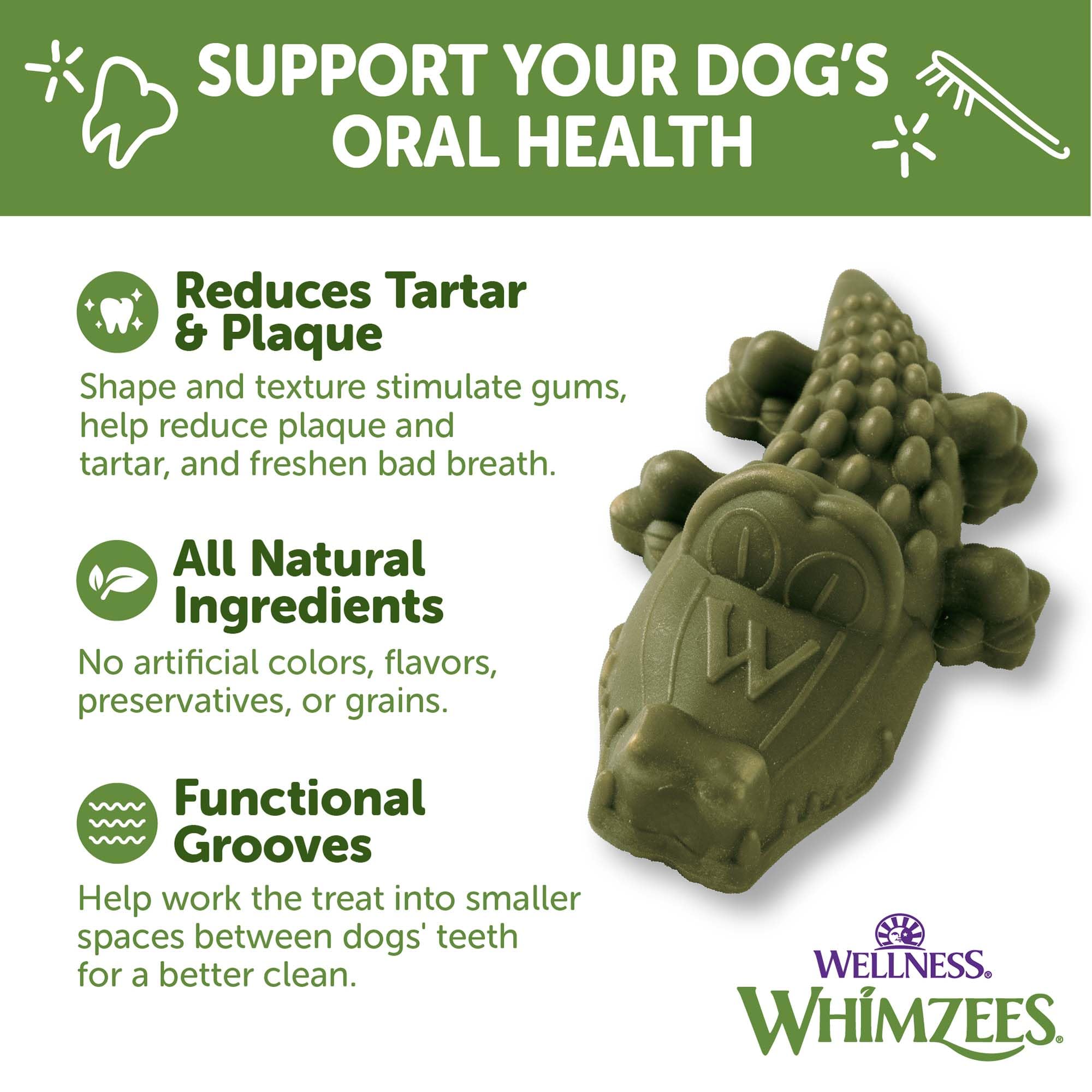 Whimzees Alligator – fraîcheur d'haleine grâce à l'action de mastication
