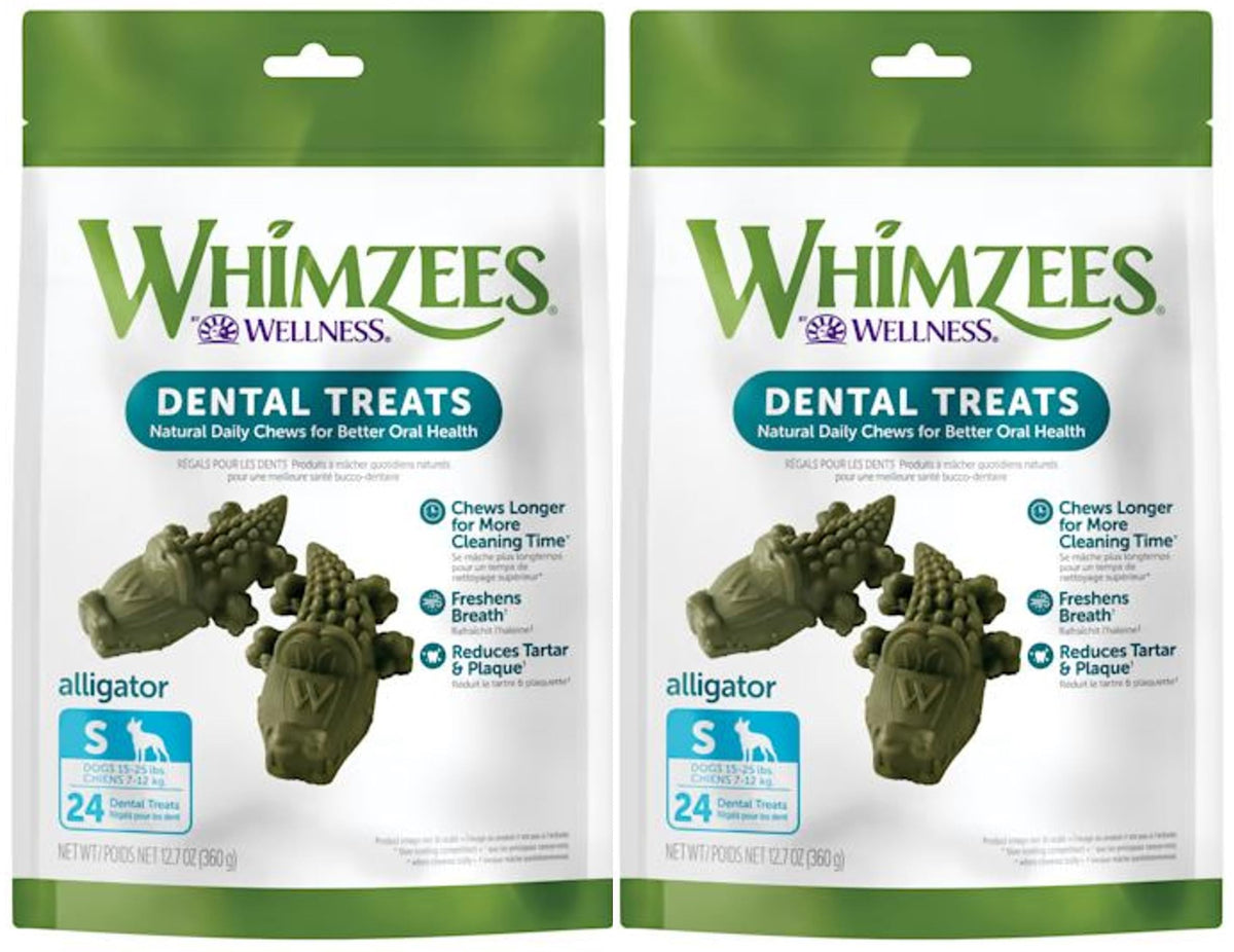 Whimzees Alligator avec texture bosselée, contribue à nettoyer les dents et à l'hygiène bucco-dentaire.
