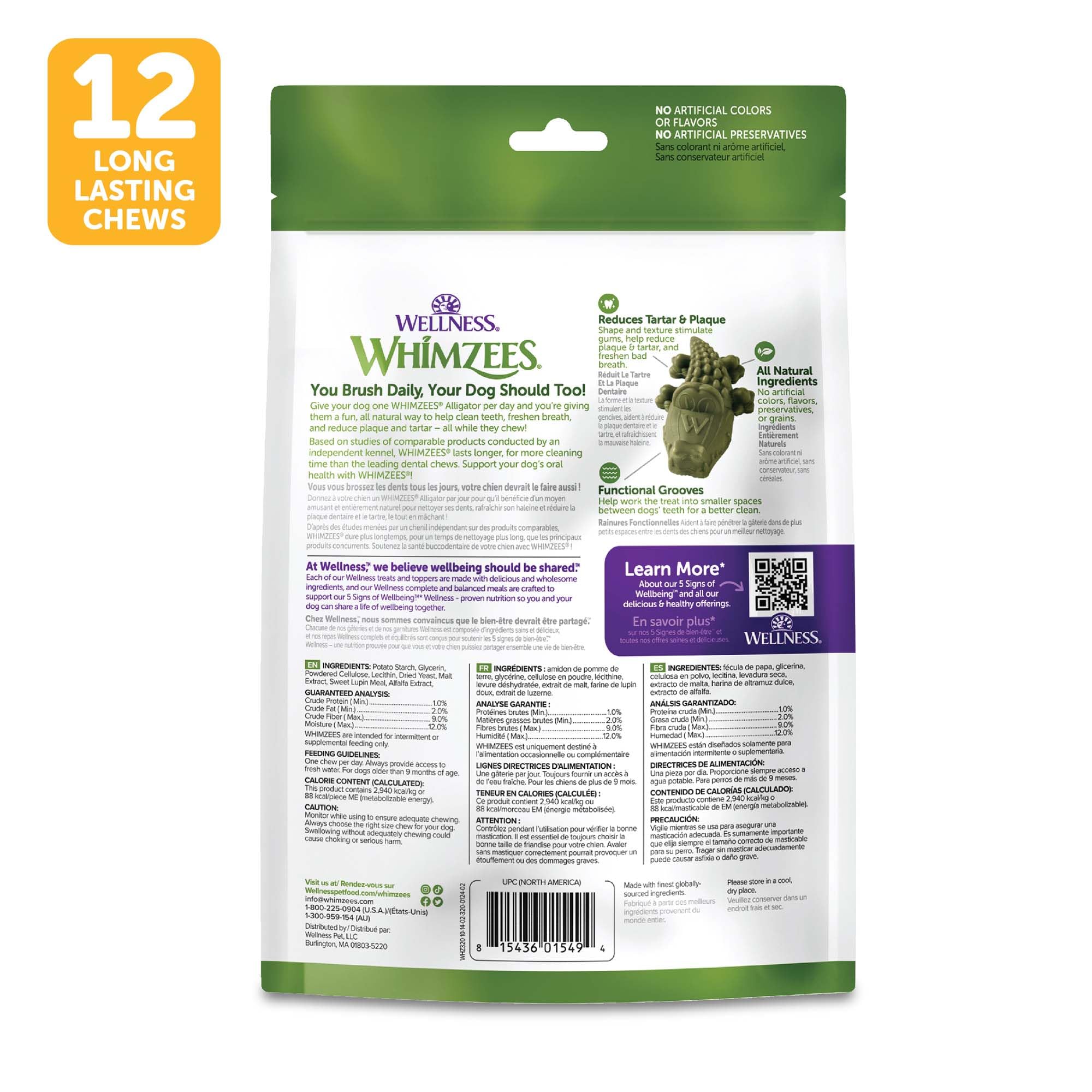 Whimzees Alligator, aide au nettoyage lors du masticage quotidien.