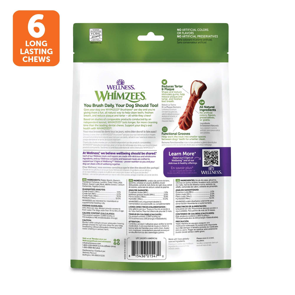 Whimzees Brushzees: ingrédients naturels et simples pour la dentition.