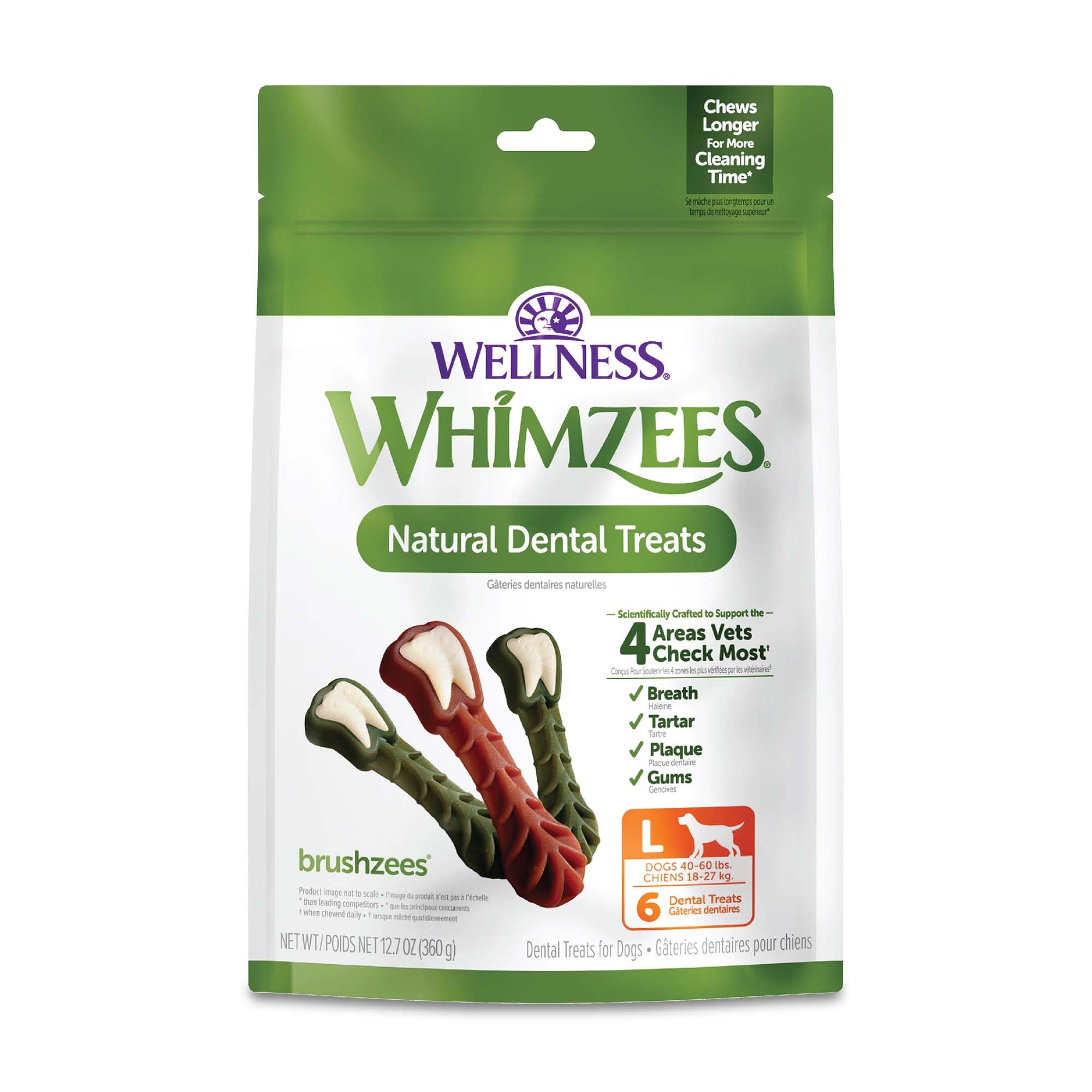 Whimzees Brushzees: paquet 12,7 oz favorisant le nettoyage dentaire quotidien.