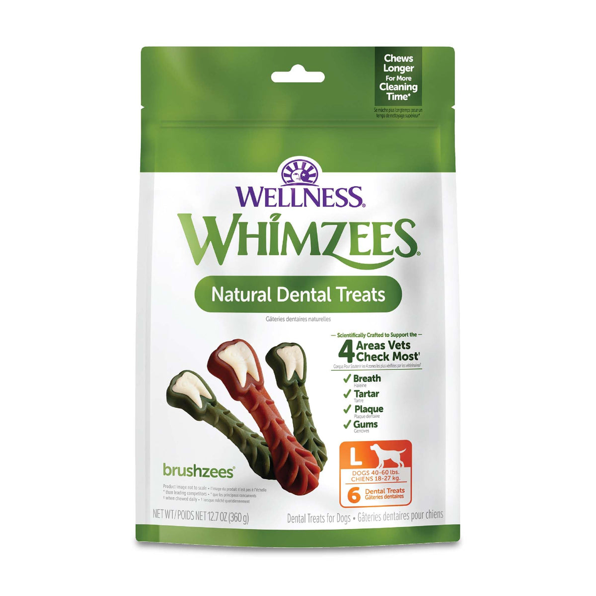 Whimzees Brushzees: paquet 12,7 oz favorisant le nettoyage dentaire quotidien.