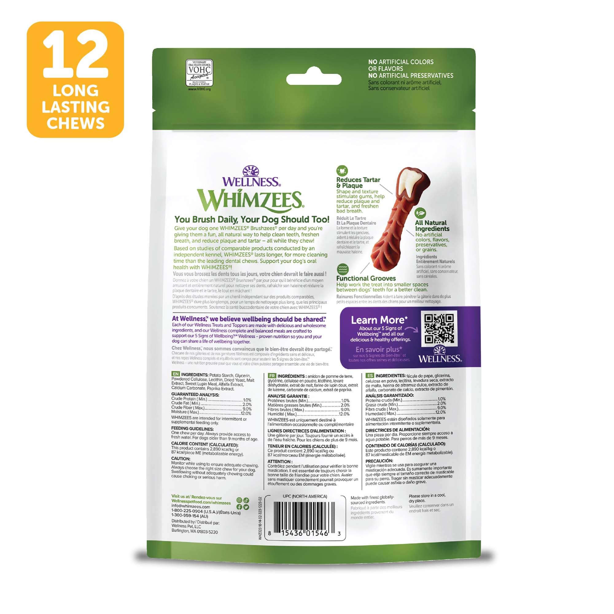 Whimzees Brushzees parfum frais contribue à une haleine agréable après les repas.