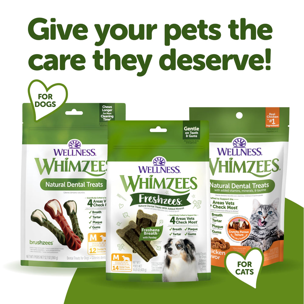 Whimzees Freshzees — emballage compact pratique à ranger.