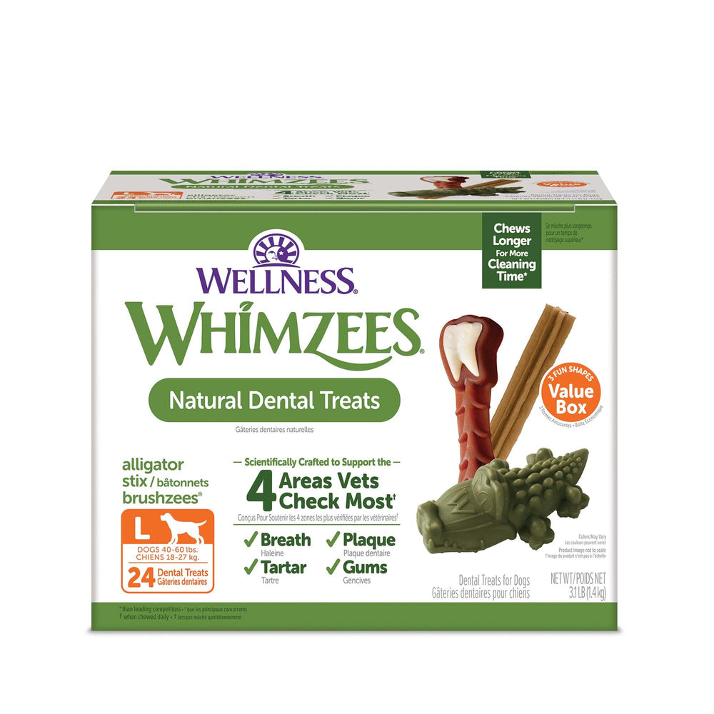 Whimzees Wellness en grosse boîte, friandises dentaires pour propreté buccale