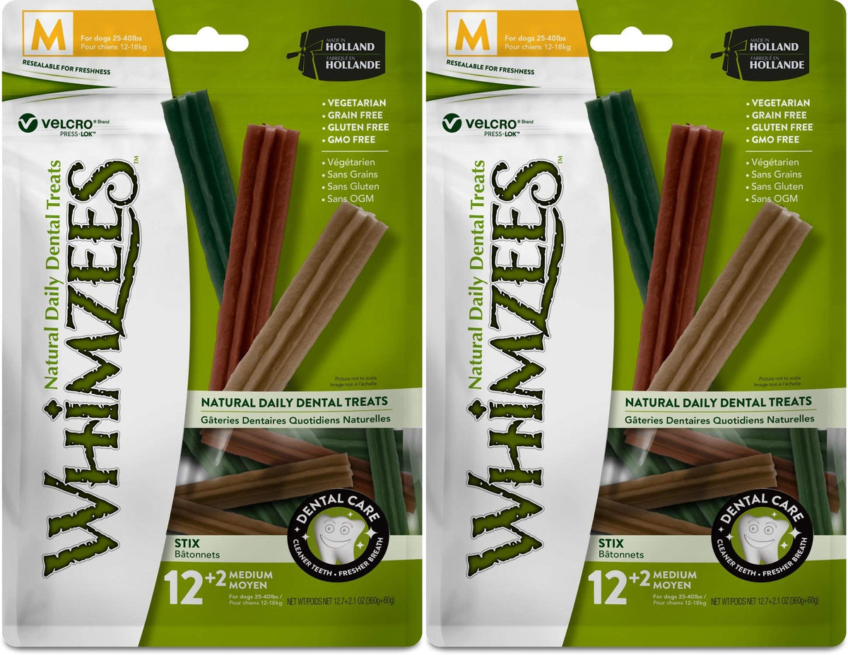 Whimzees Stix dentaires medium pour chiens 25-40 lb favorise une haleine plus fraîche