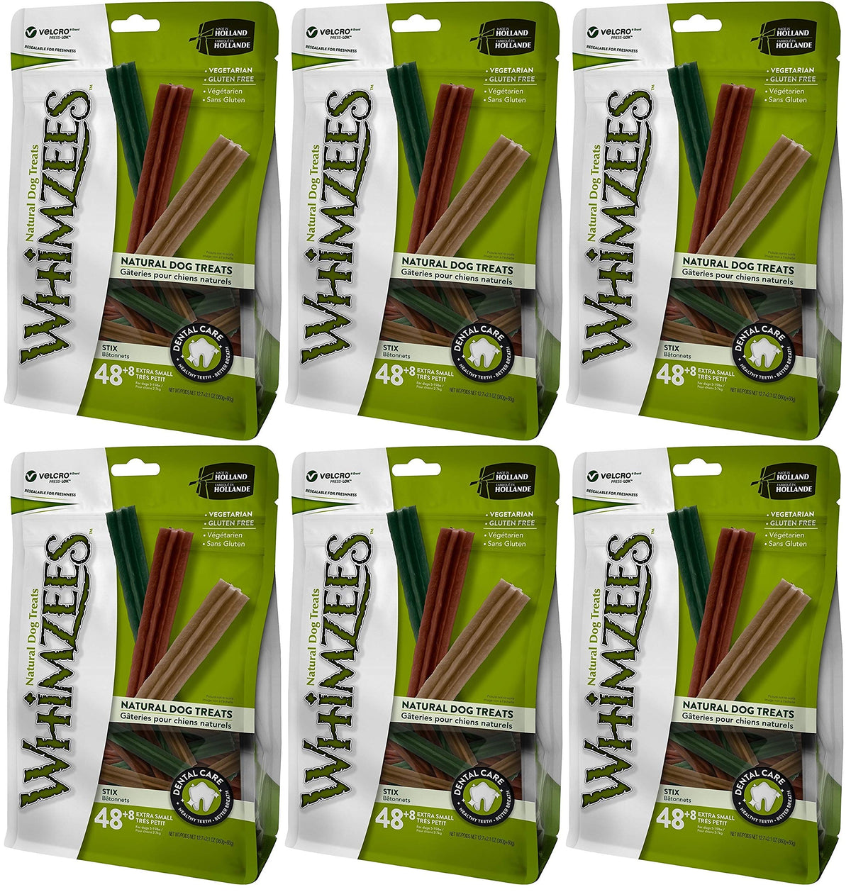 Emballage de Whimzees Stix, solution pratique pour la routine dentaire.