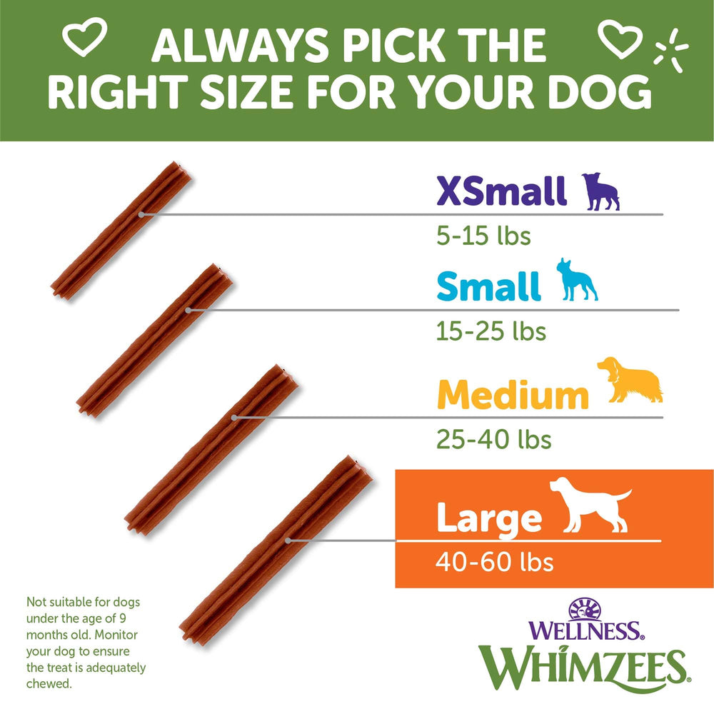 Whimzees Wellness Stix, grande taille adaptée aux chiens de grande taille.