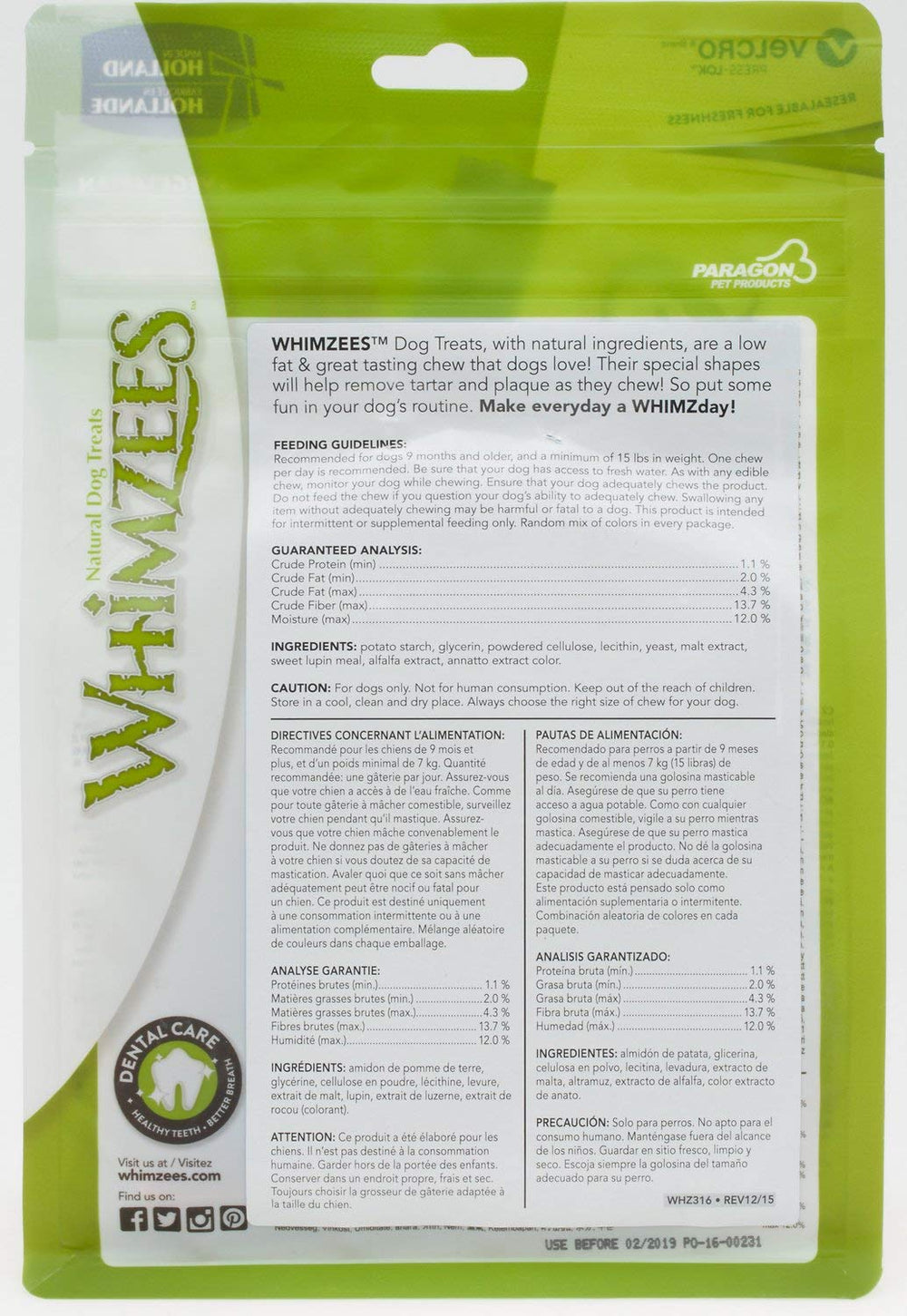 Texture croquante de Whimzees Stix, mastication agréable pour chien.