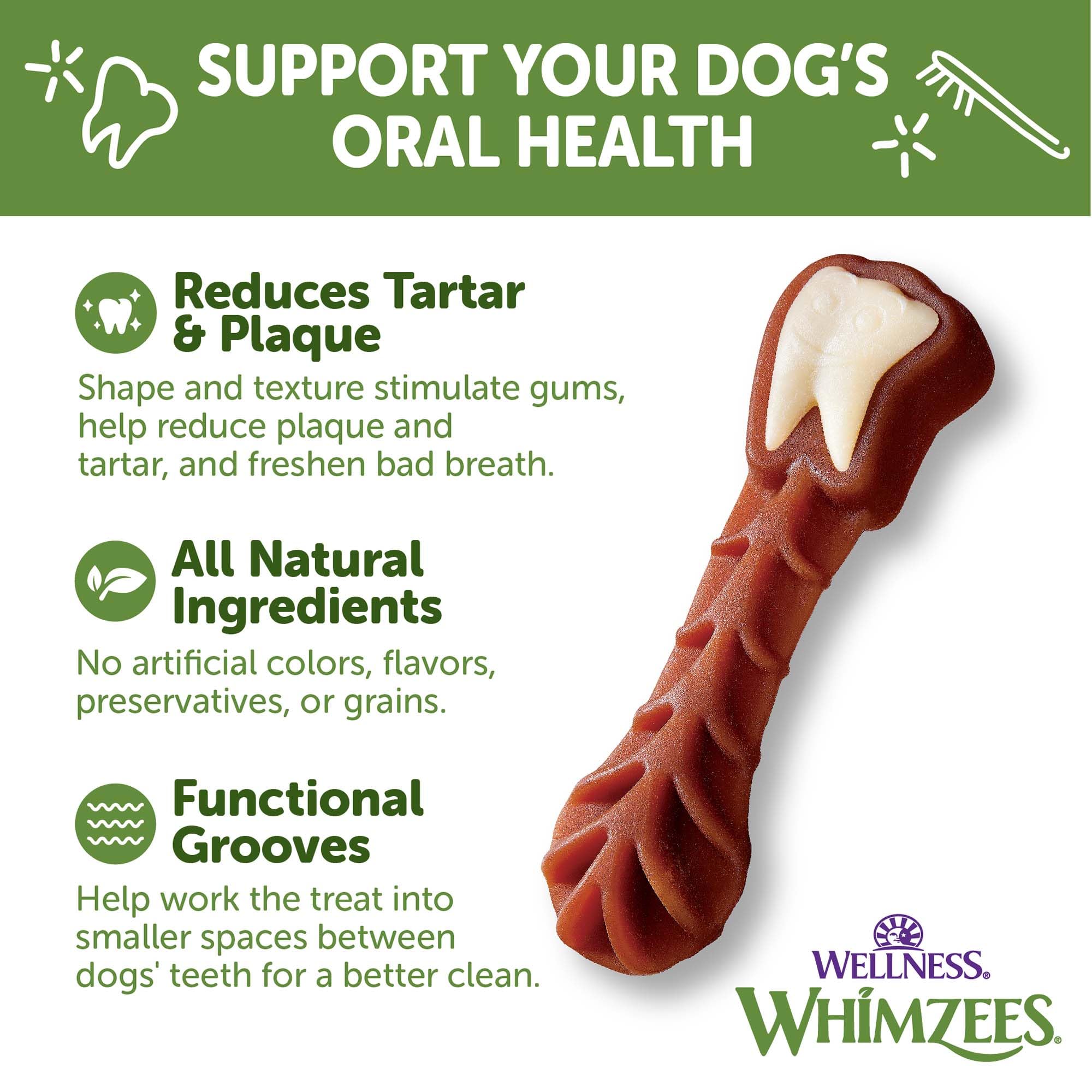 Whimzees Usage quotidien: une friandise quotidienne pratique pour l'hygiène dentaire.