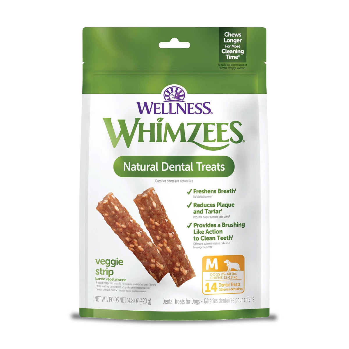 Whimzees Veggie Strip sac-chien-moyen: pratique pour l'hygiène dentaire quotidienne.