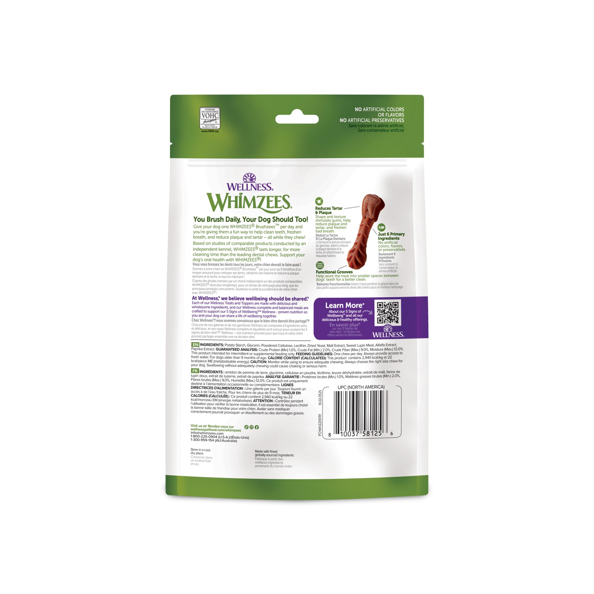 Whimzees Wellness Brushzees sourire canin, favorise une hygiène bucco-dentaire agréable.