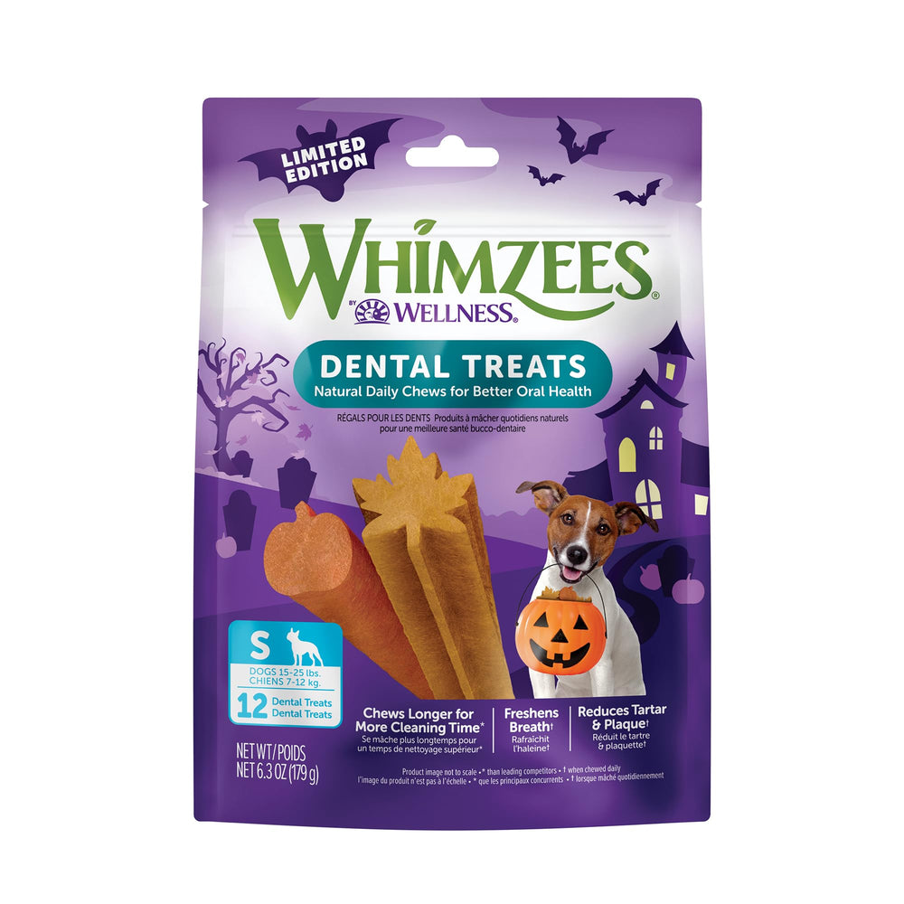 Whimzees Wellness friandises dentaires automne petit-format; hygiène buccale quotidienne possible pour chien.