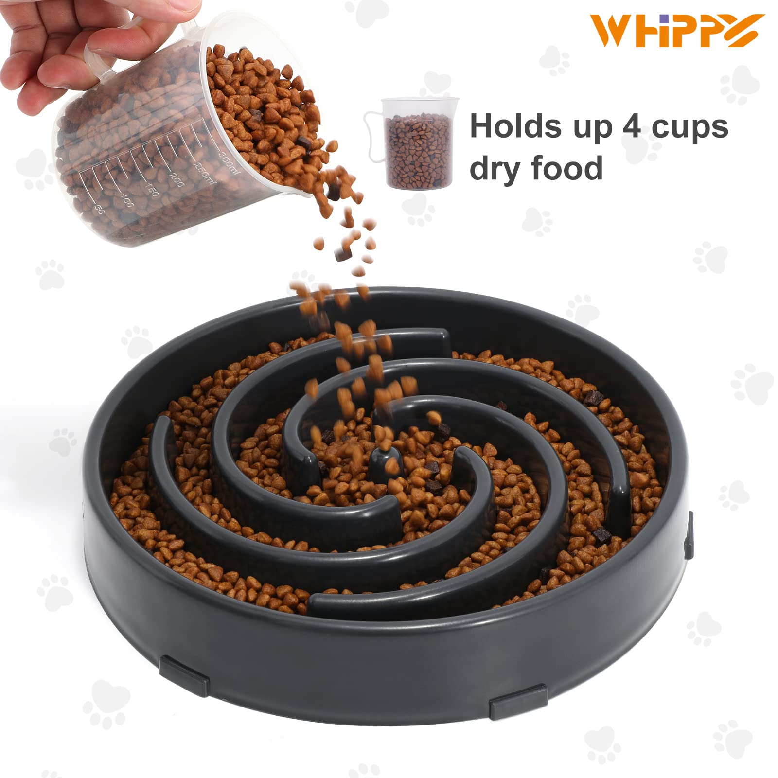 Capacité du WHIPPY bol slow feeder jusqu a 3 tasses, pratique pour portions quotidiennes.