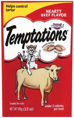 Whiskas Temptations Boeuf: friandise croquante extérieure, cœur crémeux, idéale comme récompense quotidienne.