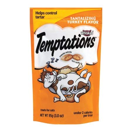 Whiskas Temptations pour chat, forme en poche, collation légère idéale pour l'entraînement et le jeu.