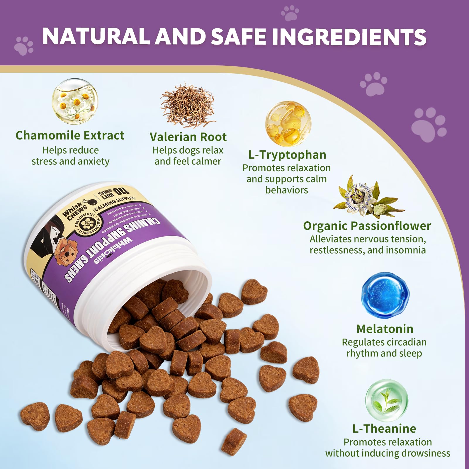 Whiskopia Bouchees Calmes Chiens: texture savoureuse et facile à mâcher.