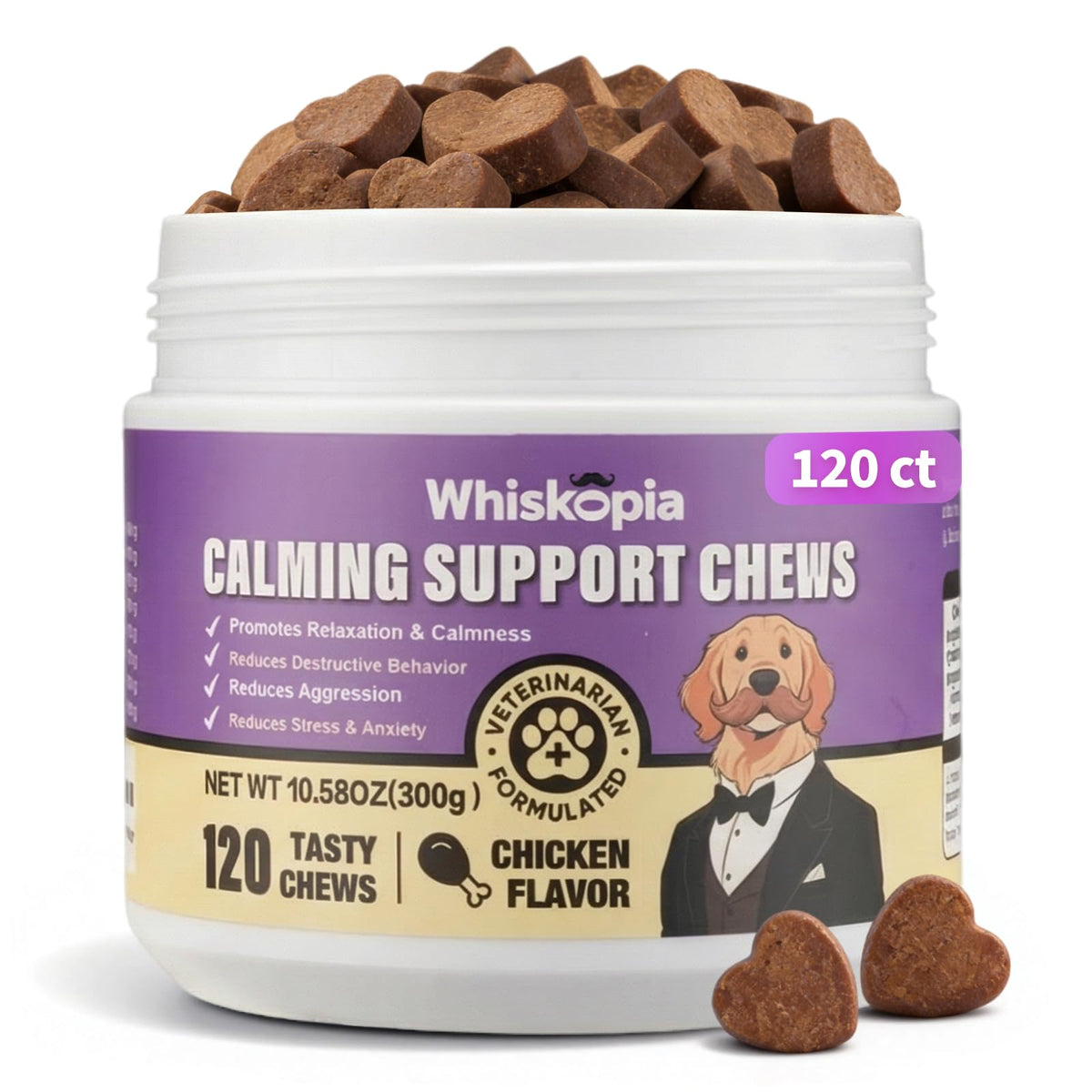 Whiskopia Bouteille: friandises calmes pour chiens, pratique à donner.