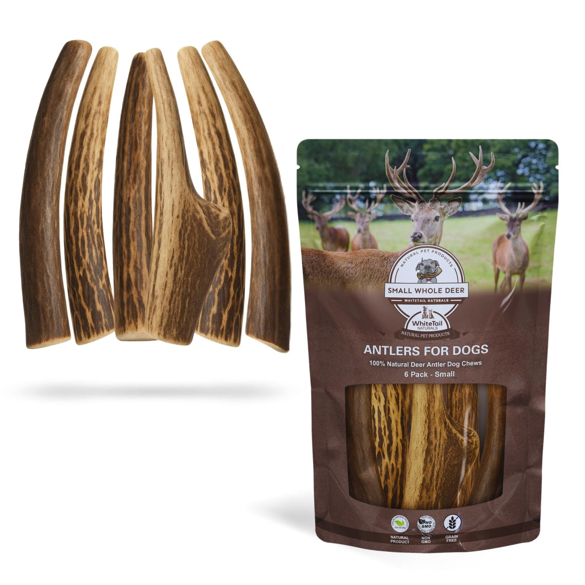 WhiteTail Naturals ramures de cerf pour chien, lot de six, durable et sûr.