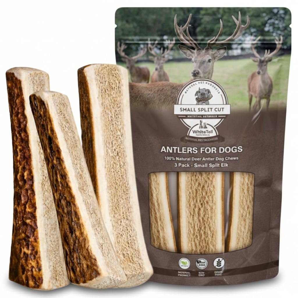 WhiteTail Naturals ramures fendues pour chien, friandise naturelle sans odeur pour intérieur.