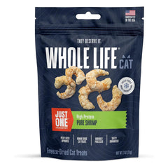 Marque Whole Life Pet: image emballage – friandise à la crevette, récompense protéinée.
