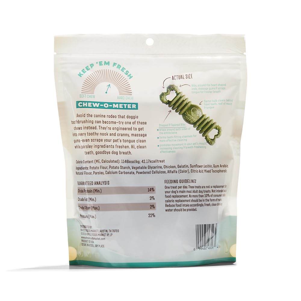Friandises dentaires Whole Paws sans céréales, utilisation aisée, aide à rafraîchir l'haleine.