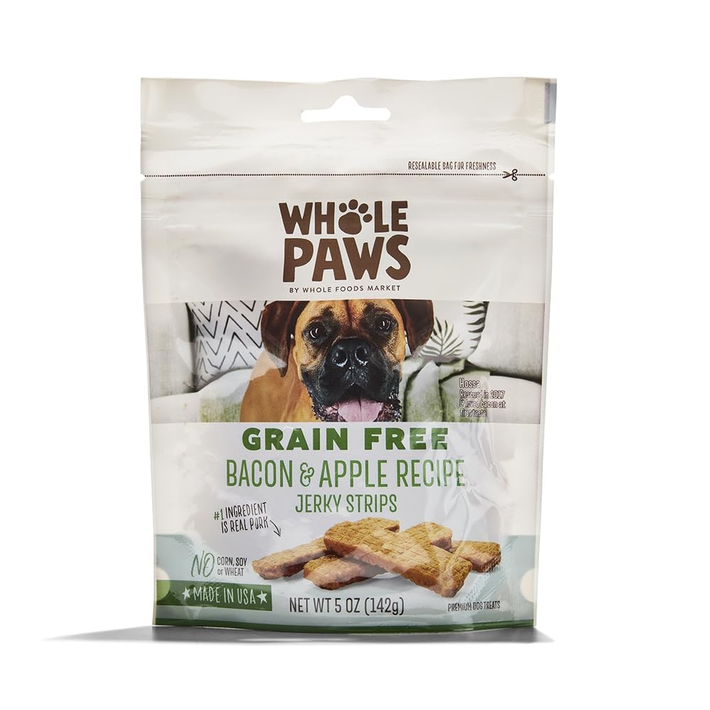 Whole Paws friandises bacon-pomme pour chien, texture tendre idéale pour entraînement.