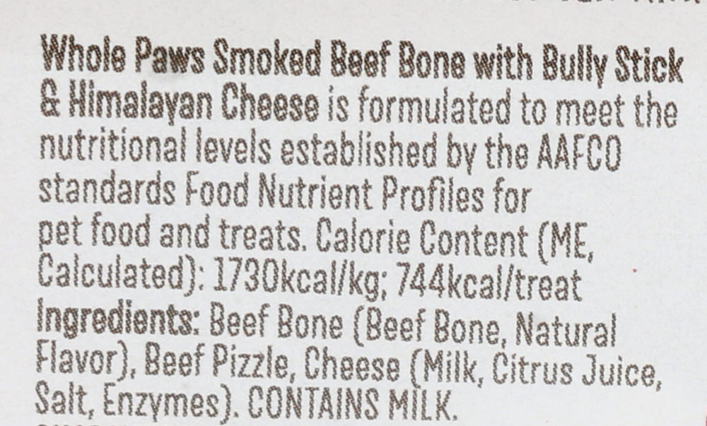 Whole Paws – mélange boeuf fumé et fromage Himalaya pour une mastication durable et savoureuse.