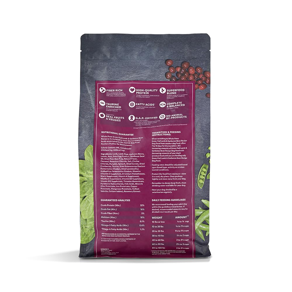 Emballage Whole Paws, nourriture sans céréales, prêt à servir pour chien adulte.