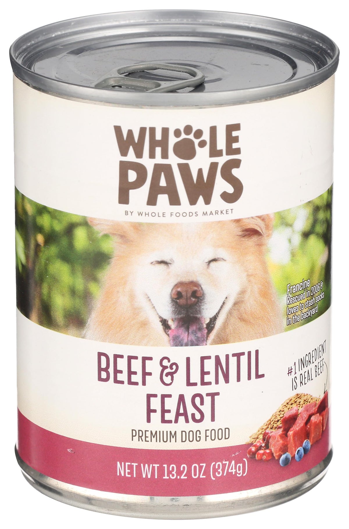 Whole Paws – texture riche de bœuf et lentilles, idéal pour stimuler l'appétit du chien.