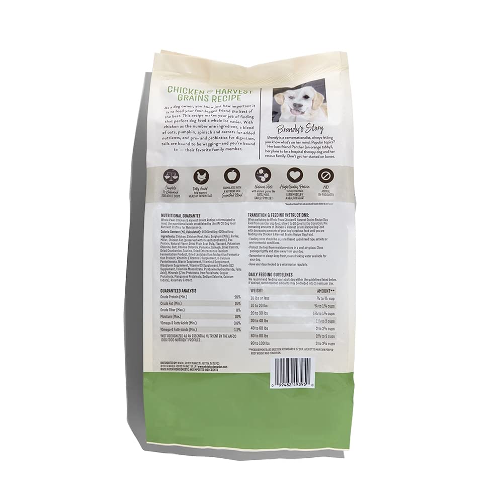 Whole Paws: nourriture sèche pour chien avec céréales de récolte, équilibre des nutriments.