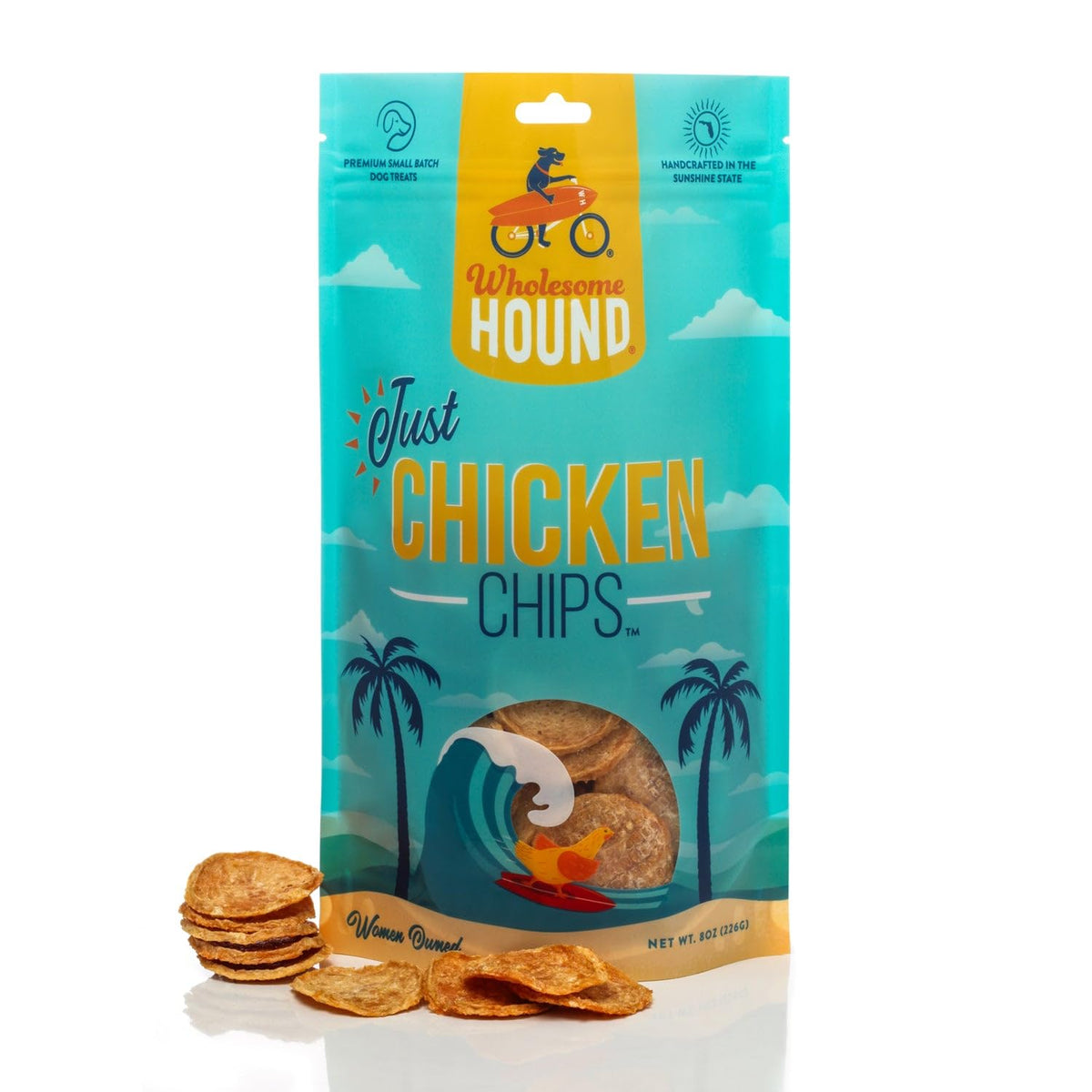 Wholesome Hound Chicken Chips : sachet poulet séché, collation riche en protéines pour l'entraînement
