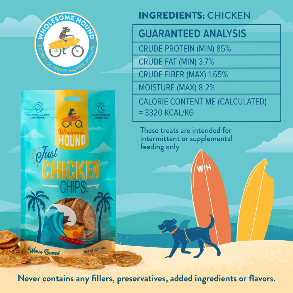 Texture légère des Chips Poulet Wholesome Hound, se casse facilement pour récompenses rapides.