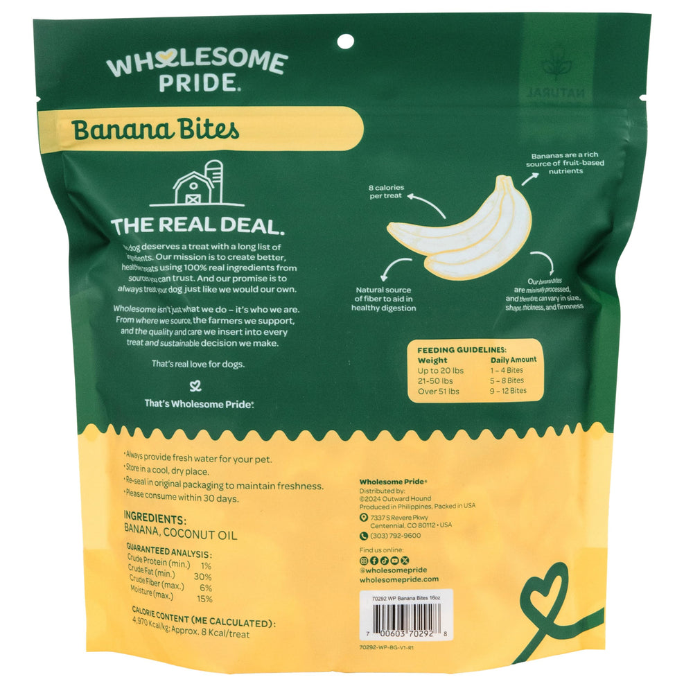 Wholesome Pride Bouchées Banane – texture légèrement déshydratée préserve les nutriments naturels