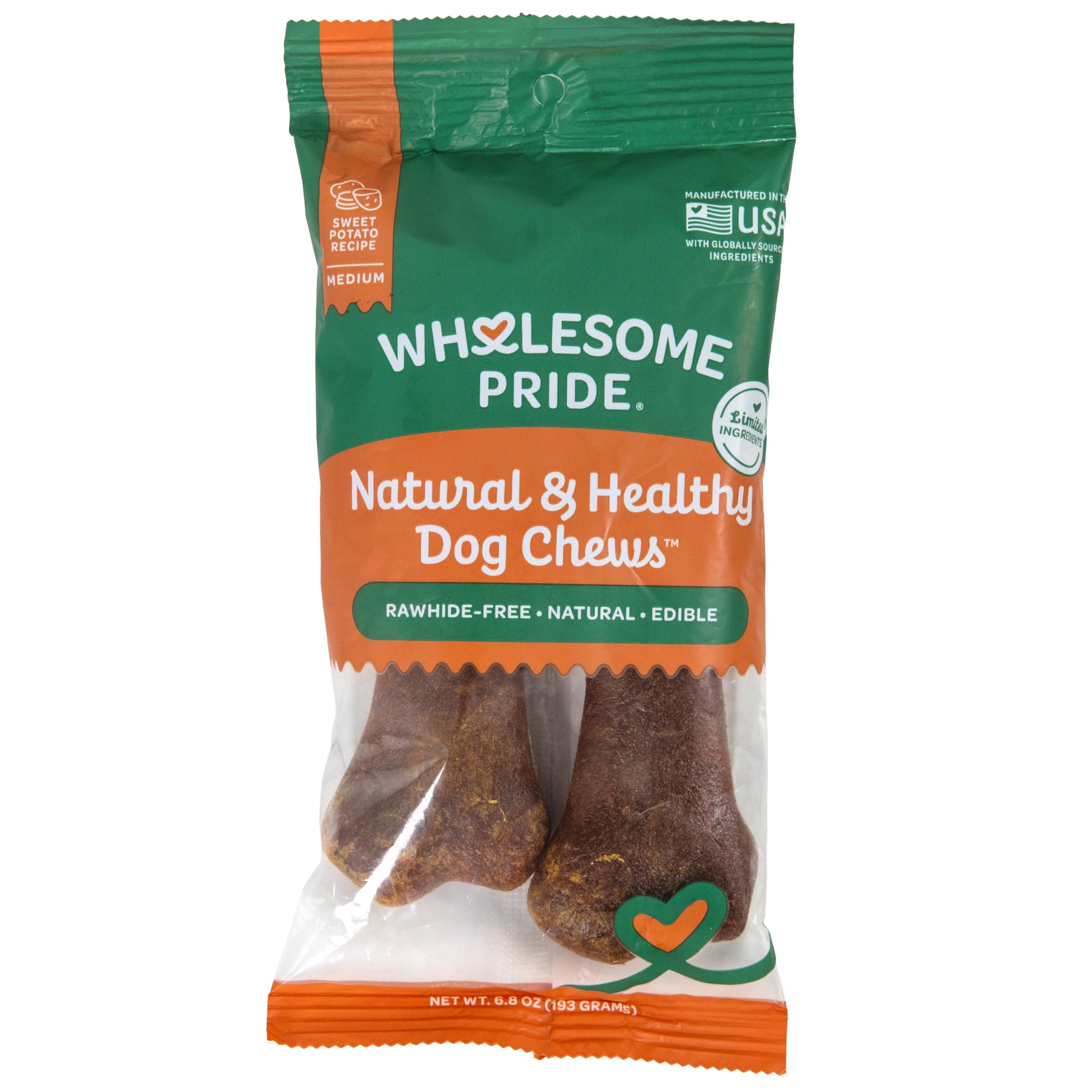 Wholesome Pride friandises patate douce pour chiens moyens, digestibles et naturelles.