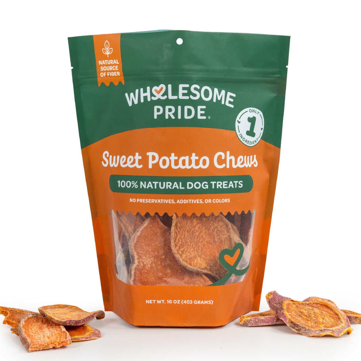 Wholesome Pride friandises patate douce gros morceaux, idéal pour mâcher longtemps.