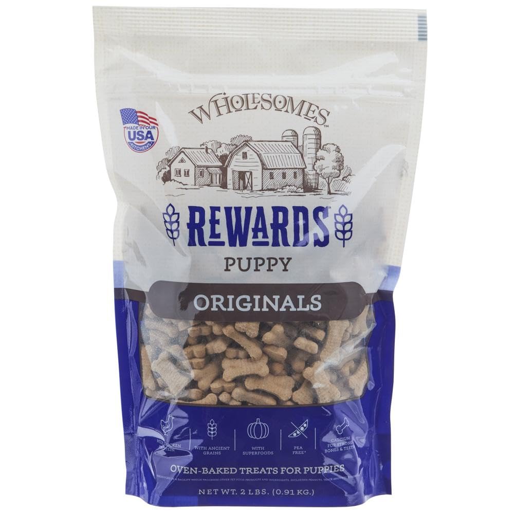 Wholesomes Original Rewards Puppy 2 lb — emballage pratique pour récompenses quotidiennes.