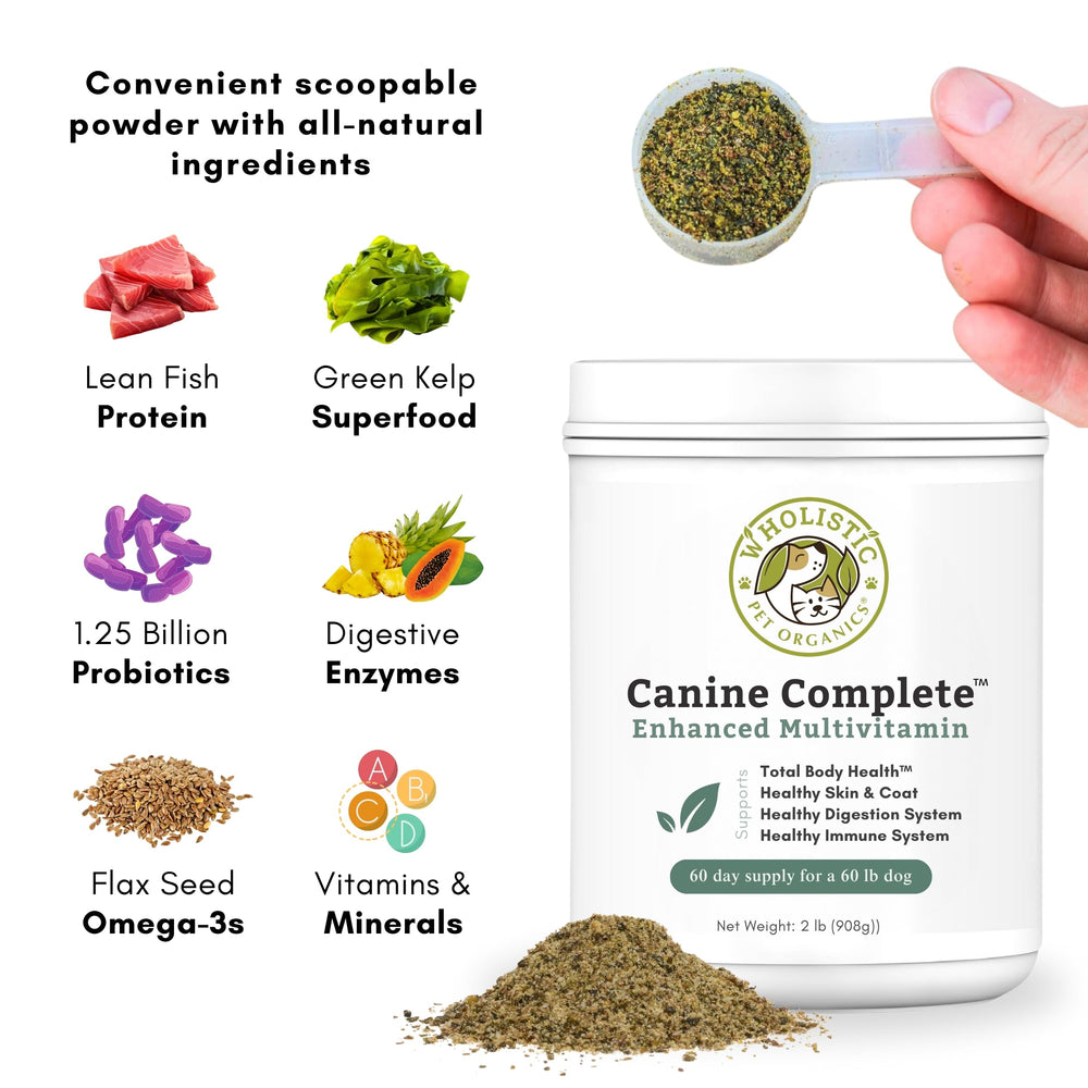 Wholistic Pet Organics Canine Complete, aliments faits maison, aide à l'équilibre nutritionnel.