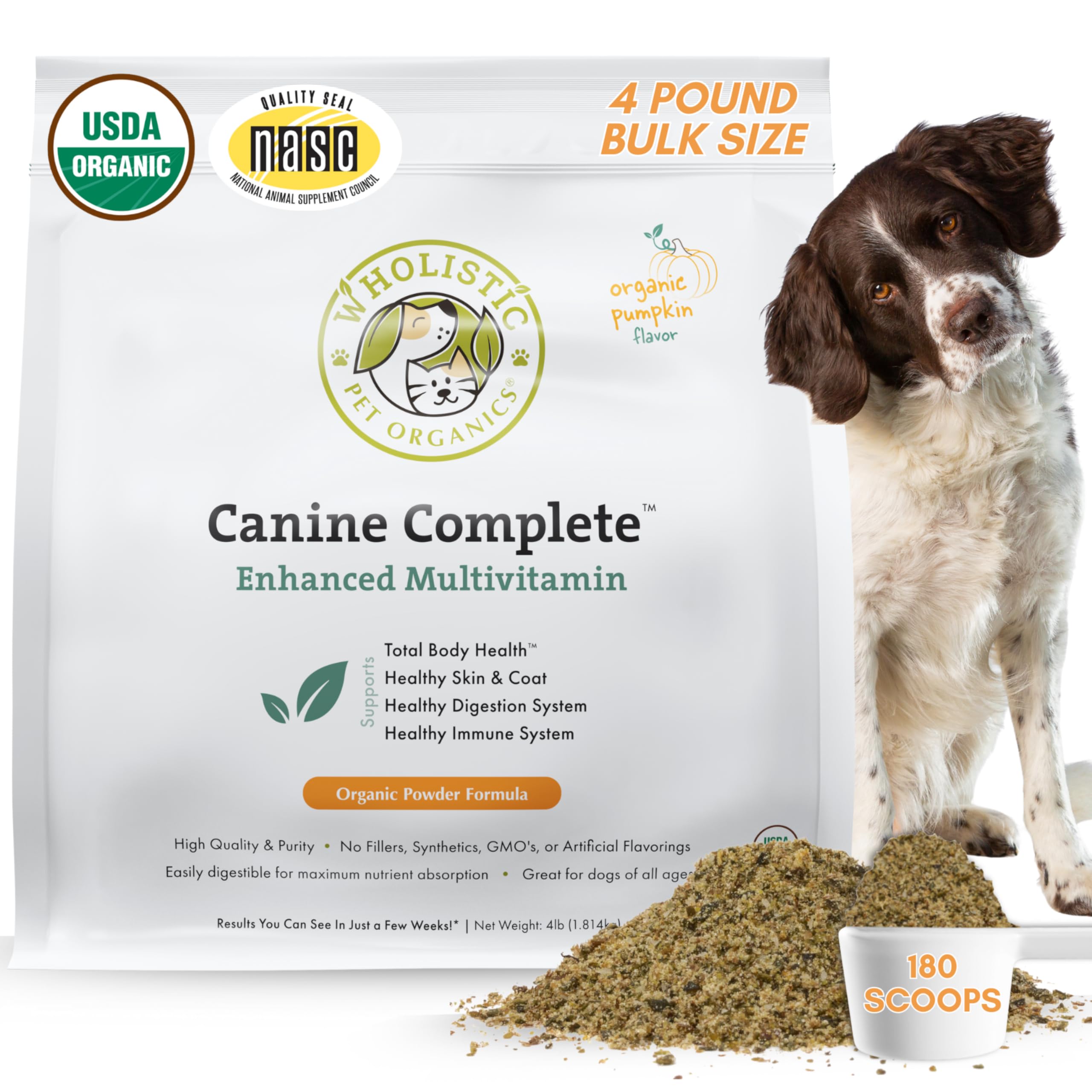 Wholistic Pet Organics Canine Complete - Bouteille prête à l’emploi pour soutenir l’immunité et le pelage.