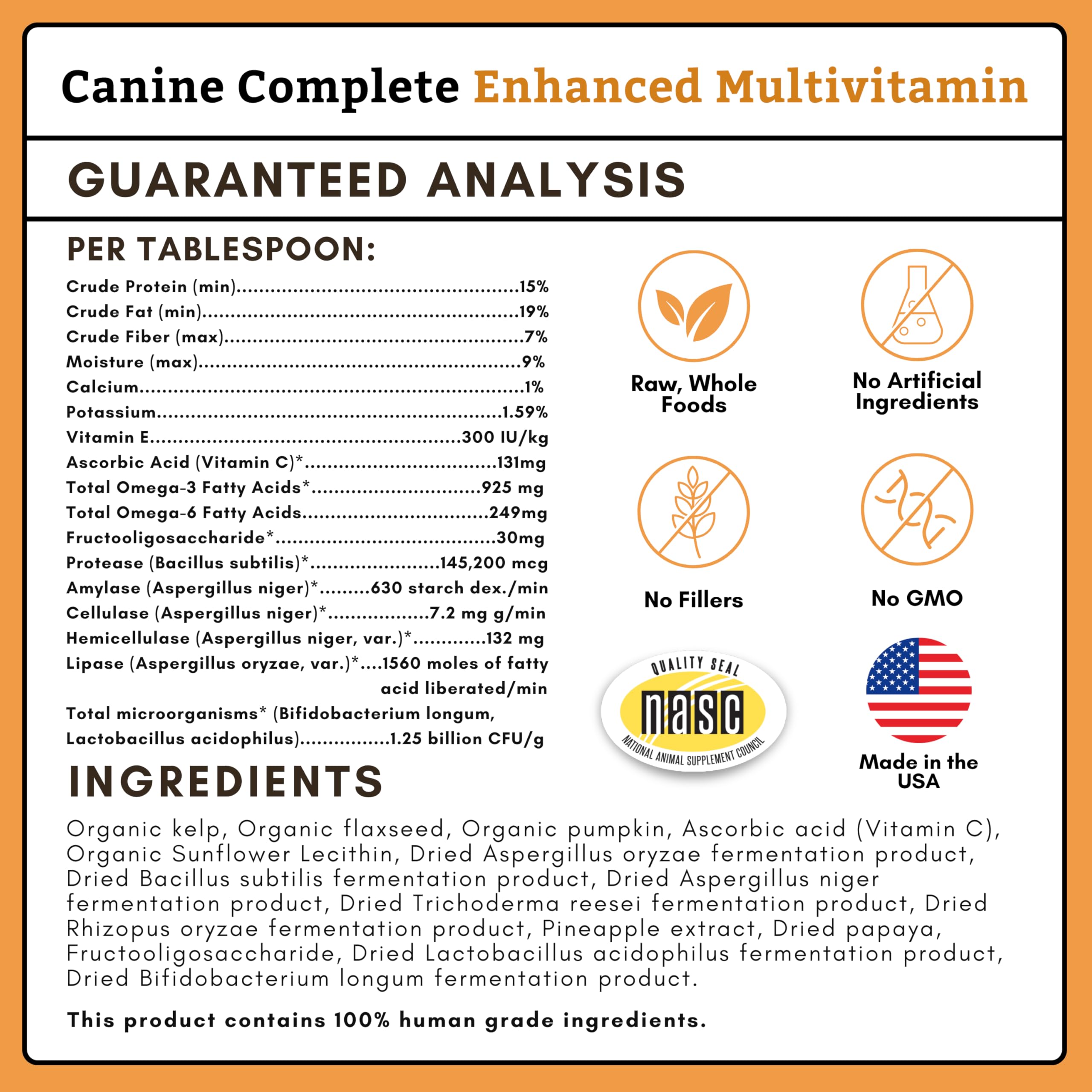 Wholistic Pet Organics Canine Complete : fabriqué aux États‑Unis selon les normes NASC.
