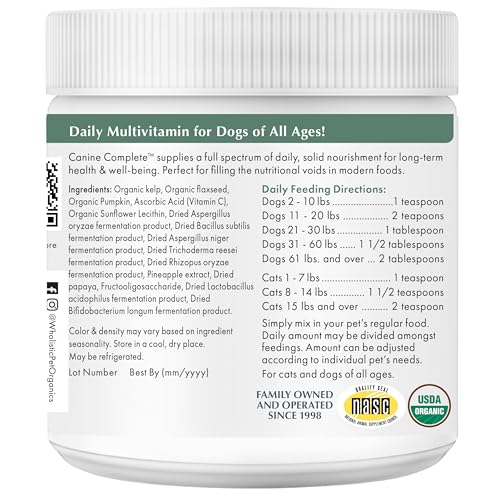 Wholistic Pet Organics Canine Complete – probiotiques intégrés soutenant la digestion en douceur.