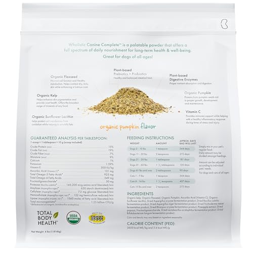 Wholistic Pet Organics Canine Complete - Poudre facile à mélanger dans n’importe quel repas quotidien.