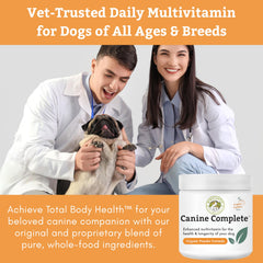 Wholistic Pet Organics Canine Complete : probiotiques et citrouille pour une digestion potentiellement équilibrée.