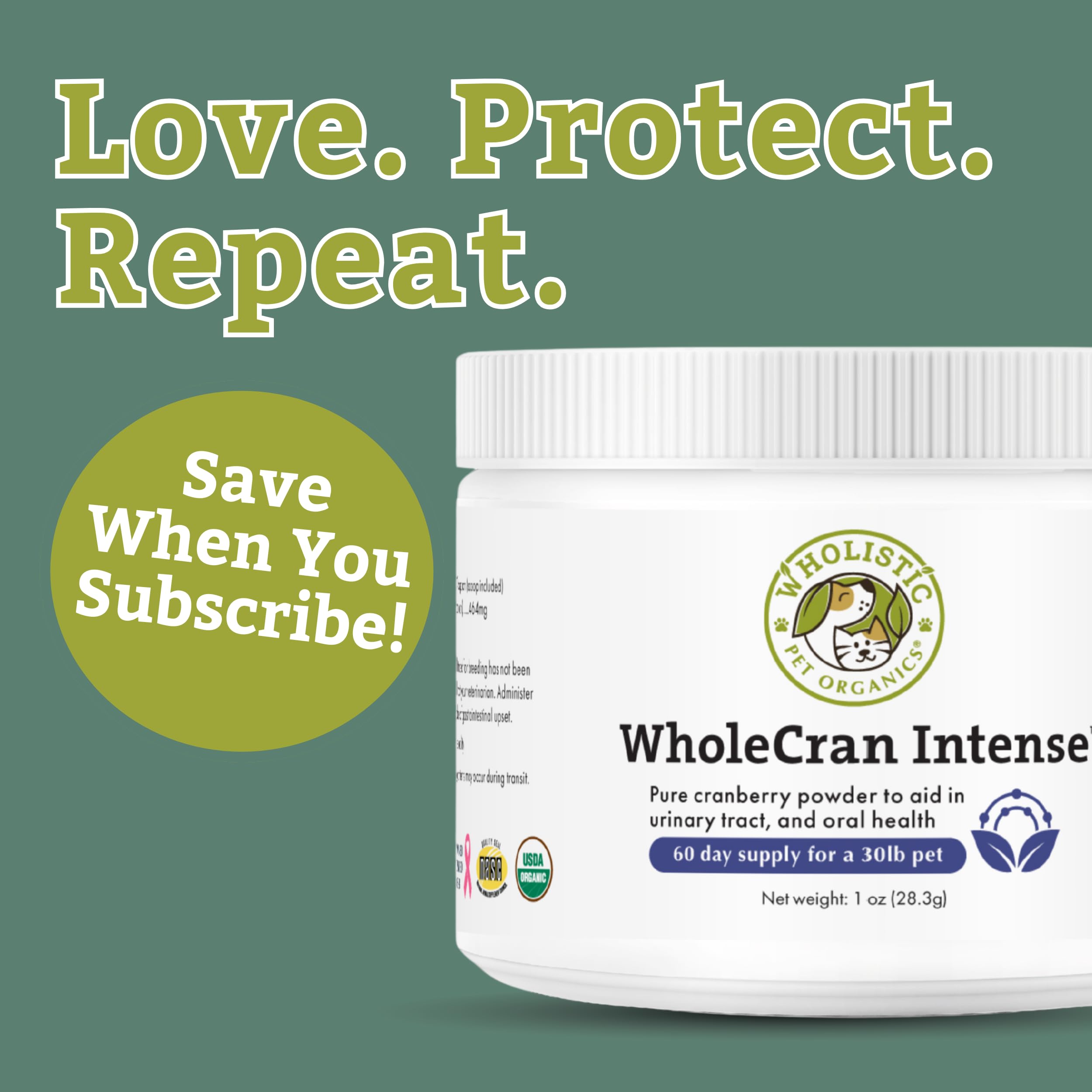 Wholistic Pet Organics canneberge mesure : dosage simple pour chaque repas.
